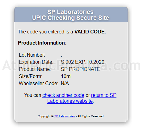 Оригинальный SP Propionate – подтверждение по коду